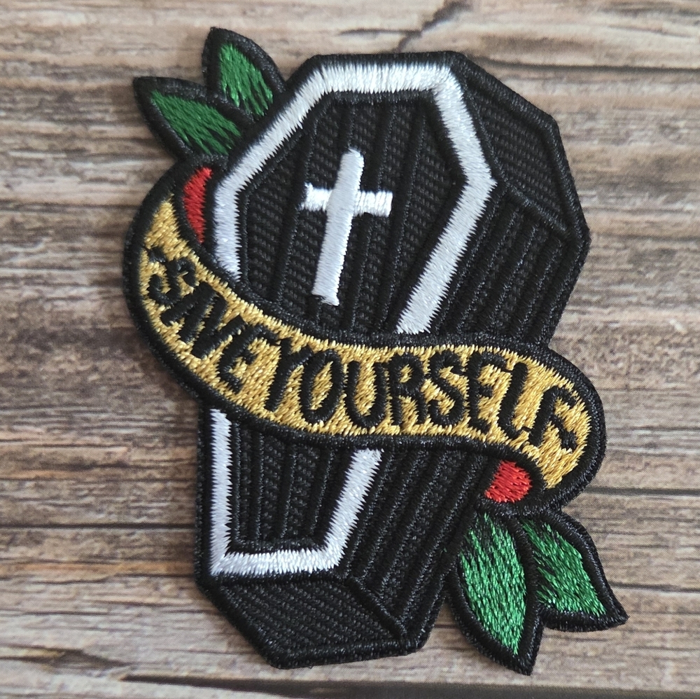 Save Yourself Coffin Gothic 90s Embroidered Iron on Patch